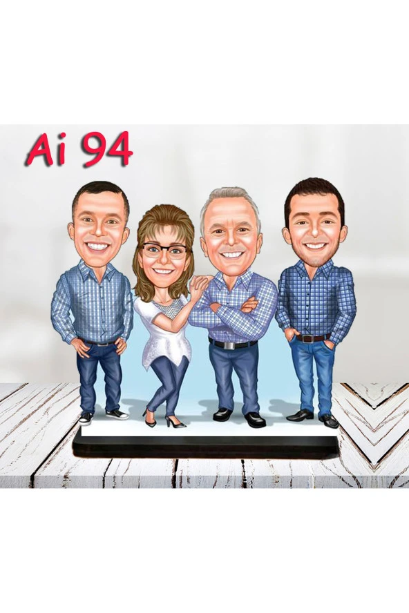Özcan Tasarım Kişiye Özel Ahşap Biblo - Aile Karikatür Biblo - 4 Kişilik Aile Biblo 41 ürün görseli 1