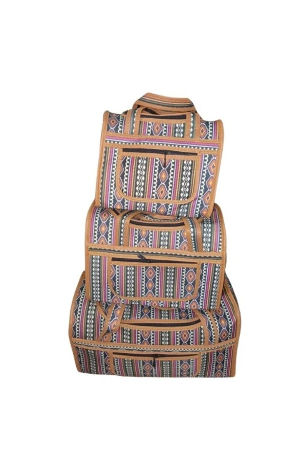 Özcan Tasarım 3'lü Valiz - 3'lü Bavul - 3'lü Çanta ( Kilim Desen ) ürün görseli 1