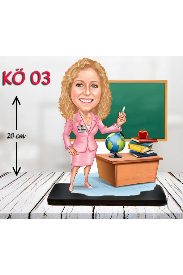 Özcan Tasarım Kişiye Özel Ahşap Biblo - Kadın Öğretmen Karikatür Biblo - Öğretmen Biblo 3 ürün görseli 1