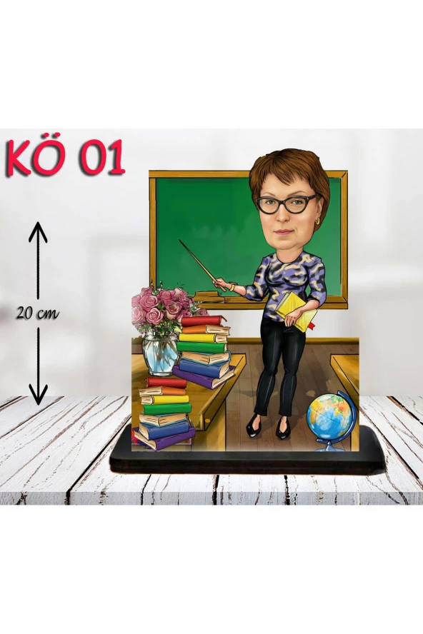 Özcan Tasarım Kişiye Özel Ahşap Biblo - Kadın Öğretmen Karikatür Biblo - Öğretmen Biblo ürün görseli 1