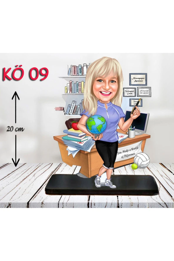 Özcan Tasarım Kişiye Özel Ahşap Biblo - Kadın Öğretmen Karikatür Biblo - Öğretmen Biblo 9 ürün görseli 1