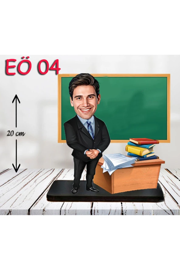 Özcan Tasarım Kişiye Özel Ahşap Biblo - Erkek Öğretmen Karikatür Biblo - Öğretmen Biblo 4 ürün görseli 1