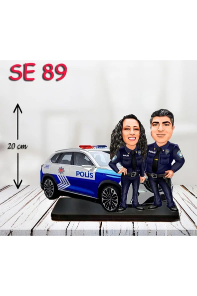 Özcan Tasarım Kişiye Özel Ahşap Biblo - Polis Arabası Kullanan Çift ürün görseli 1