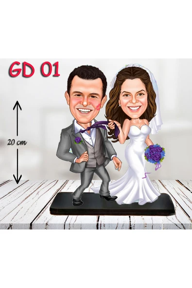 Özcan Tasarım Kişiye Özel Ahşap Biblo - Gelin ve Damat Biblo ( 3D Biblo ) ürün görseli 1