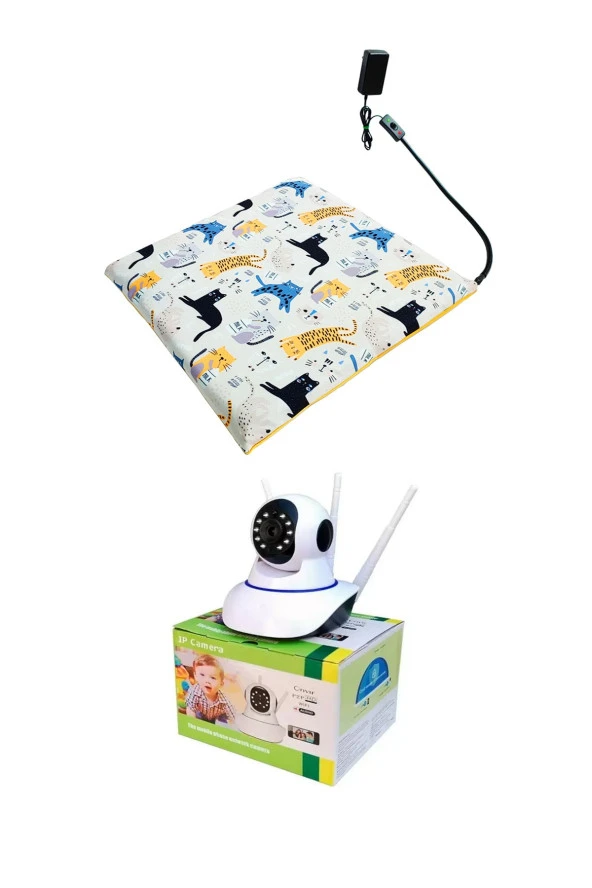 Powertec Evcil Hayvan İzleme Güvenlik Kamerası ve Isıtıcılı Kedi Köpek minderi set 45cmx45cm ürün görseli 1