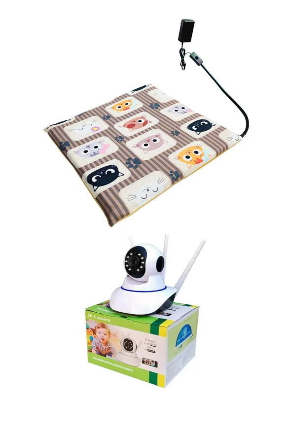 Powertec Evcil Hayvan İzleme Güvenlik Kamerası ve Isıtıcılı Kedi Köpek minderi set 45cmx45cmx5cm ürün görseli 1