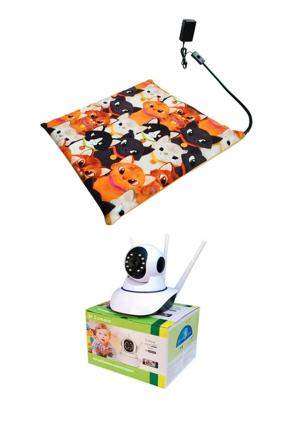 Powertec Evcil Hayvan Izleme Güvenlik Kamerası Ve Isıtıcılı Kedi Köpek Minderi Set 45cmx45cmx5cm 12v ürün görseli 1