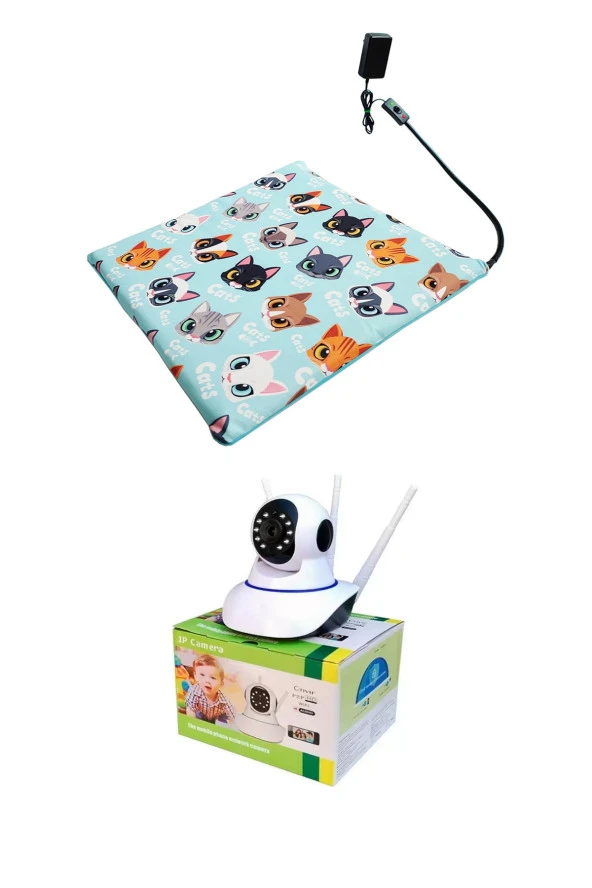 Powertec Evcil Hayvan Izleme Güvenlik Kamerası Ve Kedi Köpek Isıtıcı Minder Set 45cmx45cmx5cm ürün görseli 1