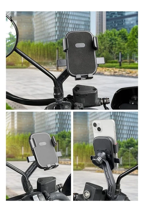 SUPORTE Ayna Bağlantılı Otomatik Kilitli Motorsiklet Telefon Tutucu 4.7-7.2 inç arası telefonlara uyumlu ürün görseli 1