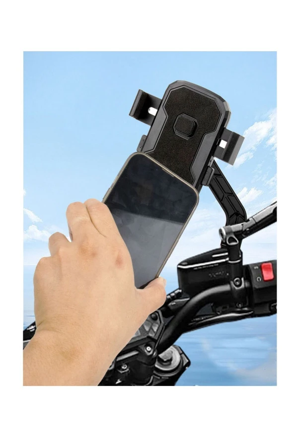 Powertec Motosiklet Bisiklet Telefon Tutucu Ayna Bağlantılı 4-7 inç uyumlu ürün görseli 1