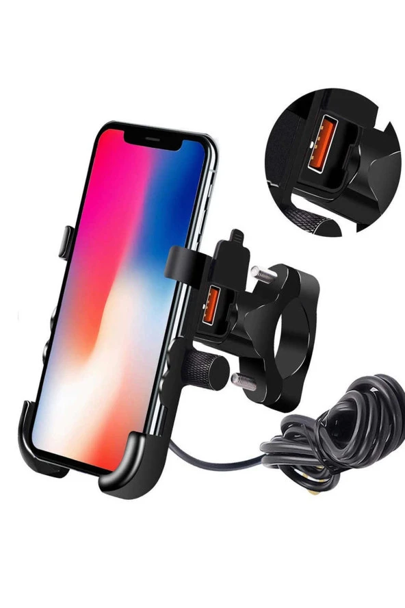 resolut Motosiklet Telefon Tutucu Usb Şarjlı Alüminyum Alaşım Gidon Ve Ayna Bağlantılı ürün görseli 1