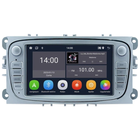NOİSER Ford Connect-Mondeo-Focus Oval Gri Android Multimedya Teyp T5 - 4GB RAM, 64GB Hafıza ürün görseli 1