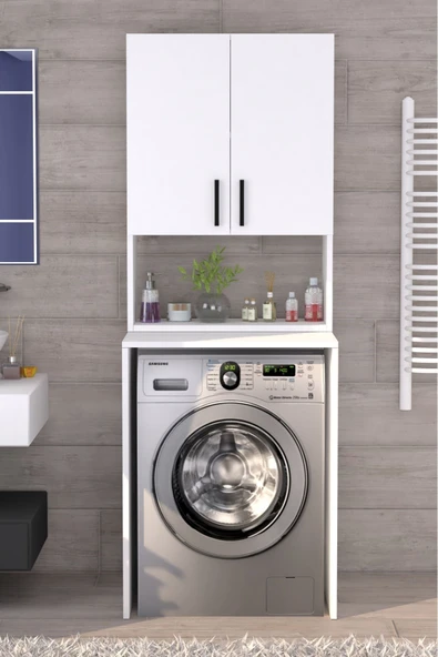 Moonlife Üst Dolaplı Çok Amaçlı Çamaşır Makinesi Dolabı Beyaz ürün görseli 1