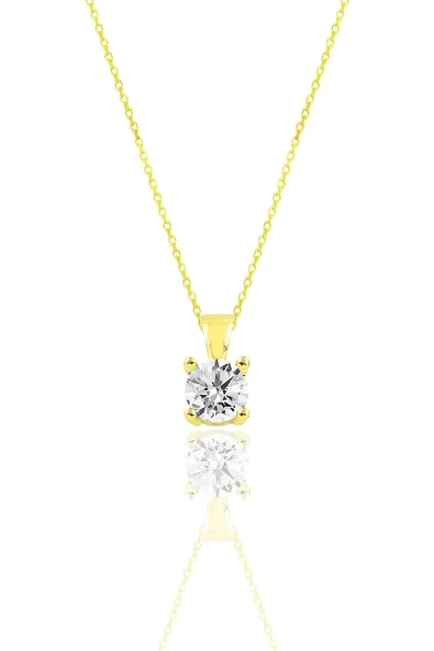 Gümüş Altın Yaldızlı Pırlanta Modeli Zirkon Tek Taş Kolye SGTL10138GOLD ürün görseli 1