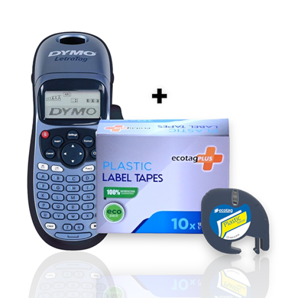 Dymo Letratag Etiket Yazcı ve 10 Adet Ecotagplus Şerit Etiket 12 mm x 4 mt Plastik Sarı ürün görseli 1