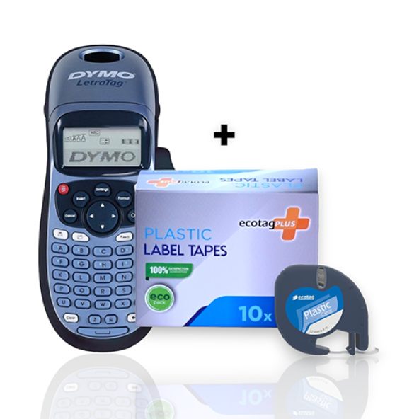 Dymo Letratag Etiket Yazcı ve 10 Adet Ecotagplus Şerit Etiket 12 mm x 4 mt Plastik Seffaf ürün görseli 1