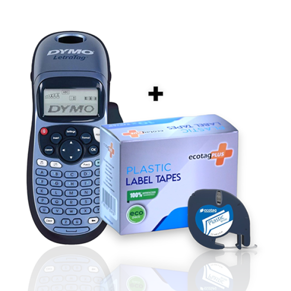 Dymo Letratag Etiket Yazcı ve 10 Adet Ecotagplus Şerit Etiket 12 mm x 4 mt Plastik Beyaz ürün görseli 1