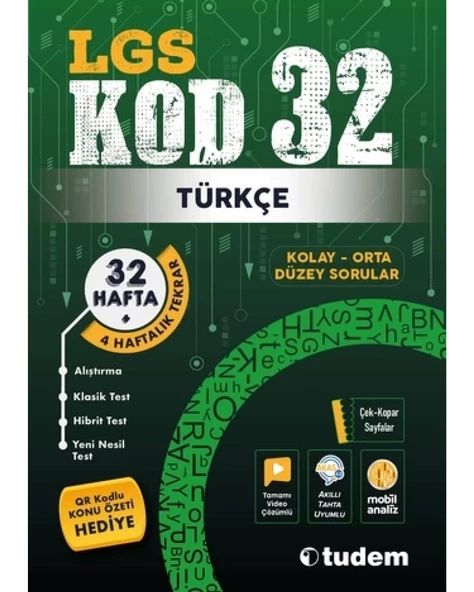 LGS 8. SINIF KOD32 TÜRKÇE SORU BANKASI VİDEO ÇÖZÜMLÜ ürün görseli 1