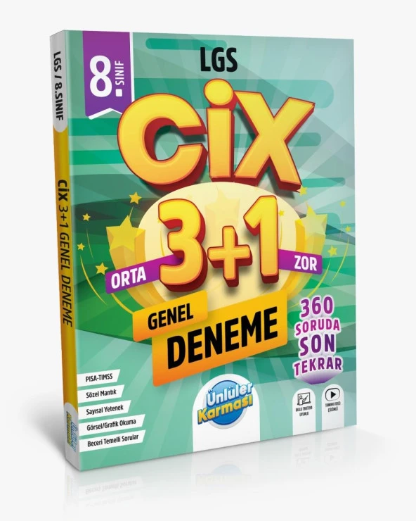Ünlüler 8. Sınıf LGS Cix Genel 3+1 Deneme Ünlüler Yayınları ürün görseli 1