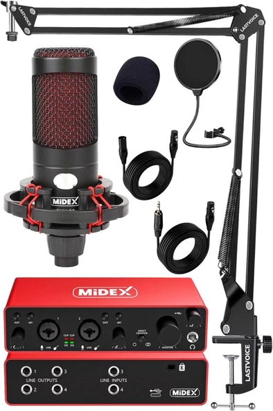 Midex CXN-30 Paket-4 Stüdyo Ses Kartlı Condenser Mikrofon Stand Seti ürün görseli 1