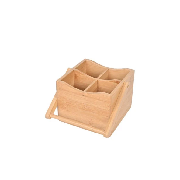 Bambu Organizer 4 Bölmeli İster Makyaj Organizer İster Kaşıklık Kulplu ürün görseli 1