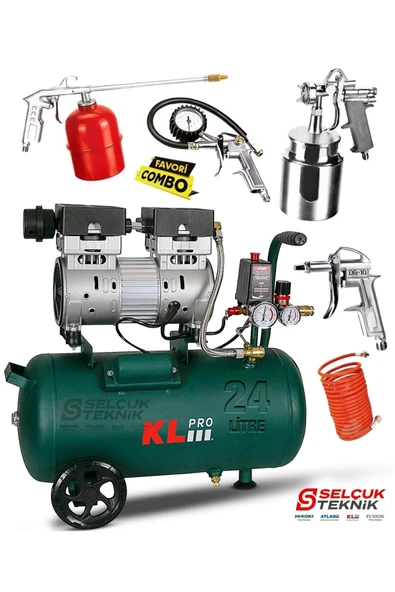 Klpro Sessiz Hava Kompresörü Klk25s 1 Hp 24 Lt 8 Bar Hediyeli Set ürün görseli 1