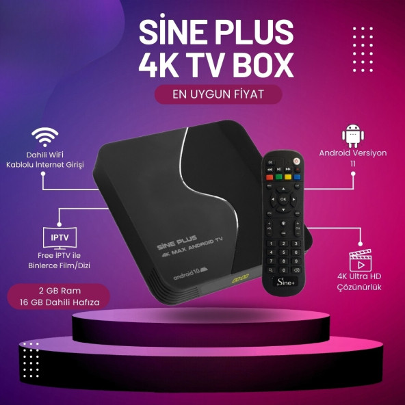 Sine Plus 4k Max 2gb Ram 16gb Hafıza Android 13 4k Uhd Medya Player ürün görseli 1