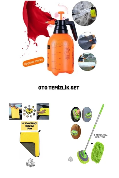 3'lü Set Basınçlı Oto Yıkama Pompası Köpük Yapıcı + Mikrofiber Bez + Şönil Araba Yıkama Fırçası ürün görseli 1