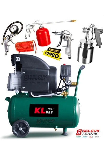 Klpro 24 Lt 8 Bar Hava Kompresörü Klk25 2hp Hediyeli Set ürün görseli 1