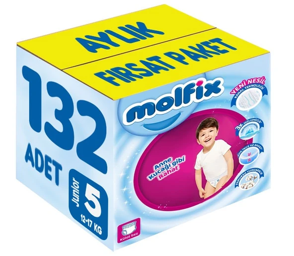 Molfix Külot Bebek Bezi 5 Beden 12-17 KG Junior 132 Adet Aylık Fırsat Pk ürün görseli 1