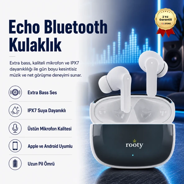 Echo Bluetooth Kulakiçi Kulaklık Yüksek Ses Kalitesi + Kaliteli Mikrofon IPX7 Uzun Pil Ömrü Apple Android Uyumlu ürün görseli 1