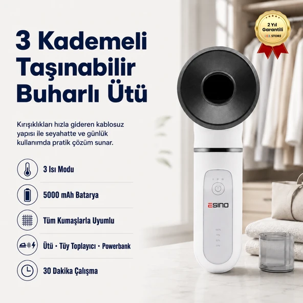 HZL 3 Kademeli Portatif Kablosuz Seyahat Ütüsü Bataryalı Kırışık Giderici Tüy Toplayıcı ürün görseli 1