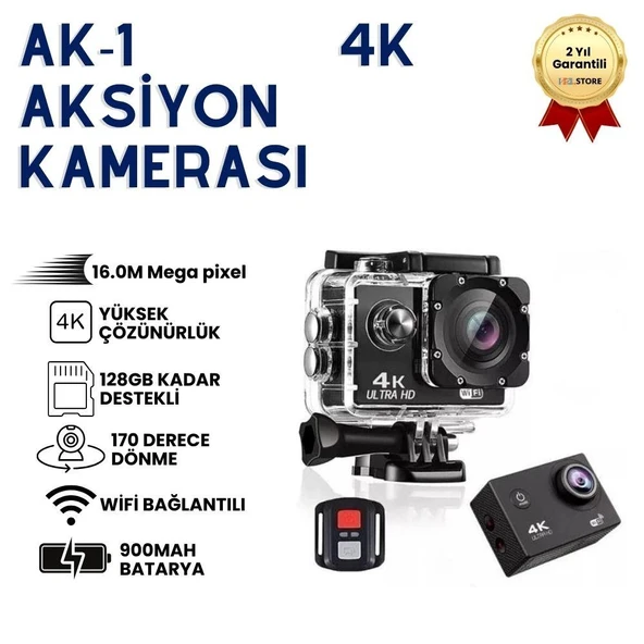 4K Aksiyon Kamerası | WiFi Destekli, 16MP, 170° Geniş Açılı, Su Geçirmez ürün görseli 1