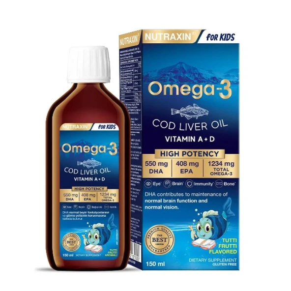 Nutraxin For Kids Omega-3 Balık Yağı Takviye Edici Gıda Karışık Meyve Aromalı 150 ml ürün görseli 1