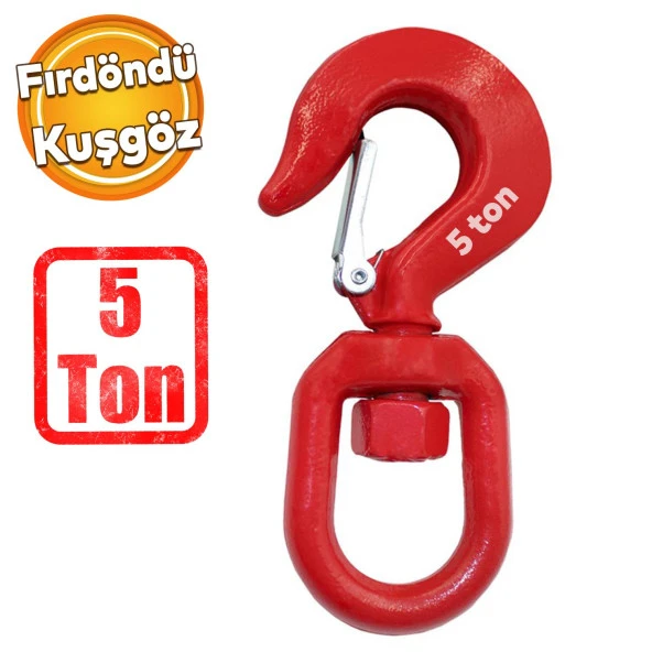 Fırdöndü Kuşgöz 5 Tonluk Kanca Yük Taşıma Kaldırma Amerikan Tipi Çelik Liman Şantiye Vinç Kancası ürün görseli 1