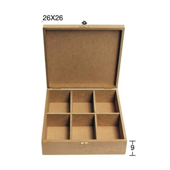 Kare Altı Bölmeli Ahşap Kutu 26x26cm KU325 ürün görseli 1