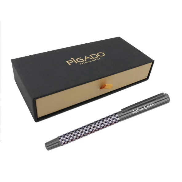 Pigado İsme Kişiye Özel Dama Desenli Metal Roller İmza Kalemi ürün görseli 1