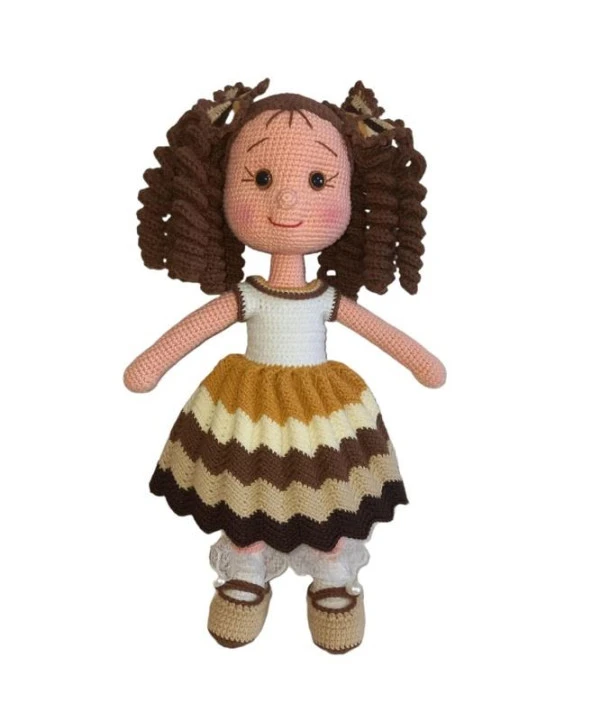Kahve Kıvırcık Saçlı Karnaval Bebek Amigurumi Organik Oyuncak ürün görseli 1