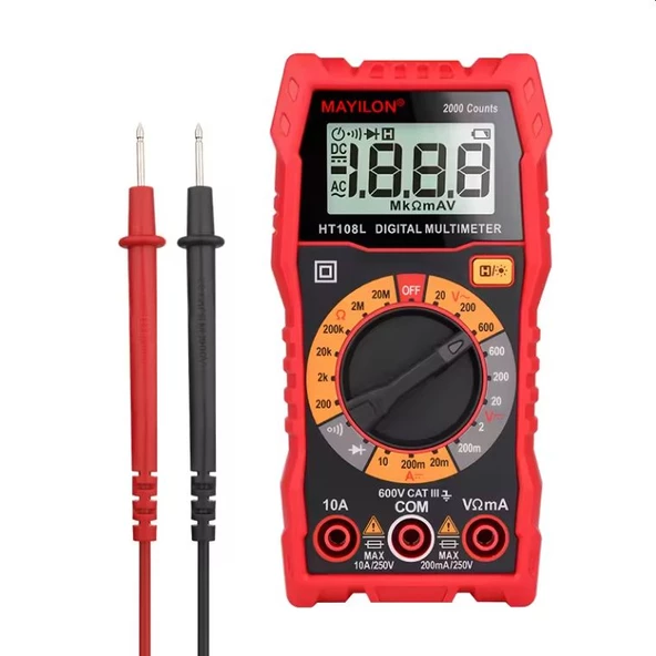 Mayilon HT108L Dijital Profesyonel Multimetre Ekran Aydınlatmalı Auto Range 600V 10A AC DC ürün görseli 1
