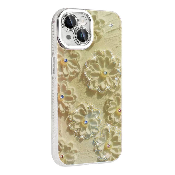 Gpack Apple iPhone 15 Kılıf Parlak Taşlı Çiçek Desenli Garden Sert Silikon ürün görseli 1