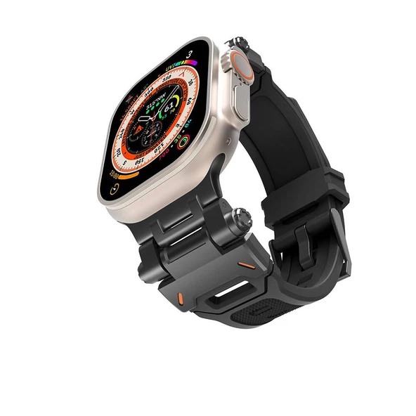 Gpack Apple Watch SE 2 2023 44mm Kordon Metal Bağlantılı Tokalı Silikon Kayış KRD108 ürün görseli 1