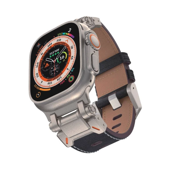 Gpack Apple Watch Ultra Kordon Metal Bağlantılı Tokalı Suni Deri Kayış KRD114 ürün görseli 1