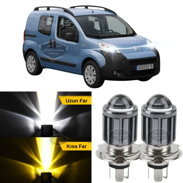 Citroen Nemo 2008-2022 Uyumlu Mercekli Far Ampulü Led Xenon Çift Renk Sarı-Beyaz Far Şimşek Etkili CSP Led Lamba Uzun Kısa 2 Adet Takım ürün görseli 1