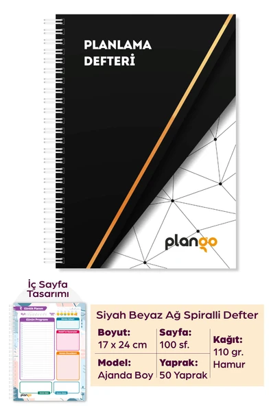 Siyah Beyaz Ağ Günlük Planlayıcı Defter -  Ders Çalışma Planlayıcı Defteri - Planlama Defteri ürün görseli 1