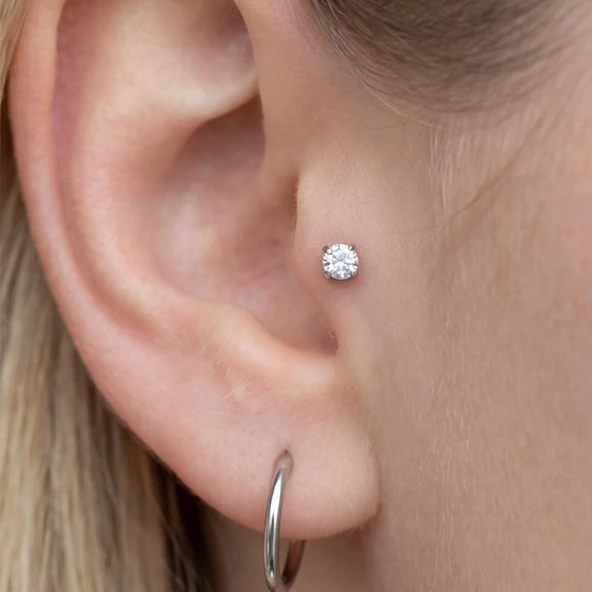 316L Çelik Zirkon Taşlı  Piercing PRC-204 - Resim 2