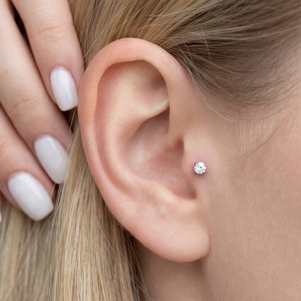 316L Çelik Zirkon Taşlı  Piercing PRC-204 - Resim 4