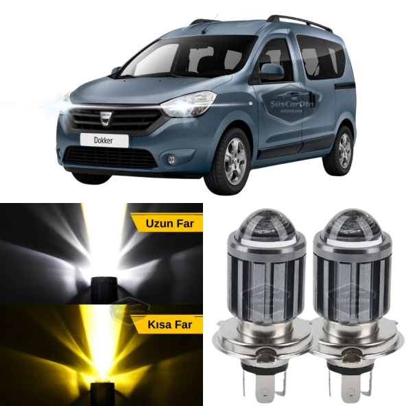 Dacia Dokker 2012-2022 Uyumlu Mercekli Far Ampulü Led Xenon Çift Renk Sarı-Beyaz Far Şimşek Etkili CSP Led Lamba Uzun Kısa 2 Adet Takım ürün görseli 1