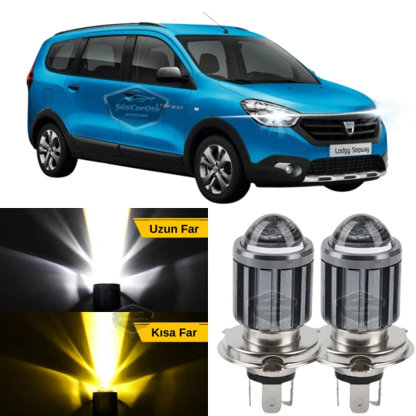 Dacia Lodgy 2012-2022 Uyumlu Mercekli Far Ampulü Led Xenon Çift Renk Sarı-Beyaz Far Şimşek Etkili CSP Led Lamba Uzun Kısa 2 Adet Takım ürün görseli 1