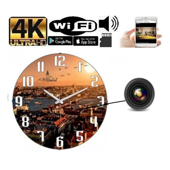 kamera online Manzaralı  Duvar Saati Gizli Wifi Kamera 4k Canlı Izleme Ve Kayıt ürün görseli 1