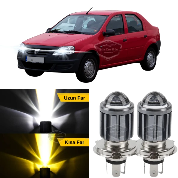 Dacia Logan 2009-2020 Uyumlu Mercekli Far Ampulü Led Xenon Çift Renk Sarı-Beyaz Far Şimşek Etkili CSP Led Lamba Uzun Kısa 2 Adet Takım ürün görseli 1